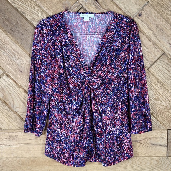 Liz Claiborne Tops - Liz Claiborne Blouse Womens XL 3/4 Sleeve Knot Front Abstract Print Pink Blue